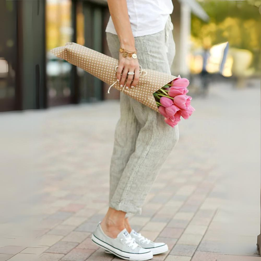 Truly | Elegante Baumwoll-Leinen-Hose für Damen mit Elastischem Bund