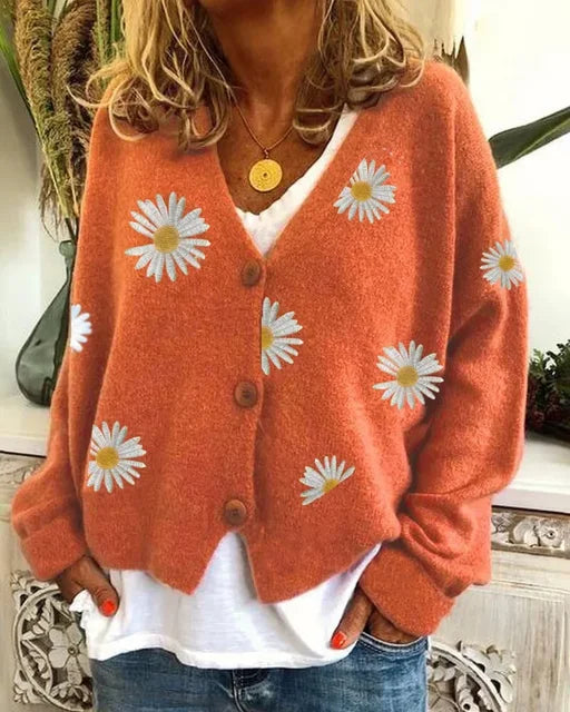 Martha | Embroidered daisy cardigan